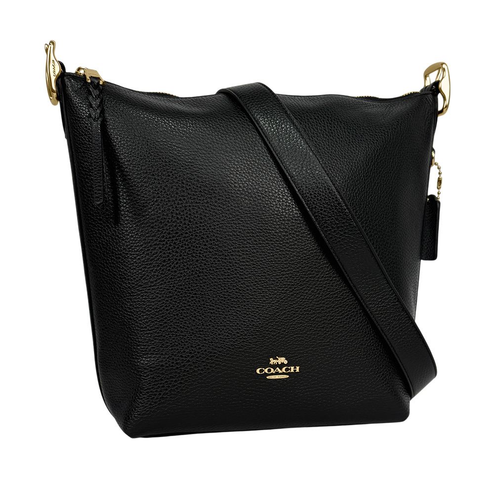 【COACH】Val 金字荔枝皮革斜背水桶包(黑色)C2818 IMBLK