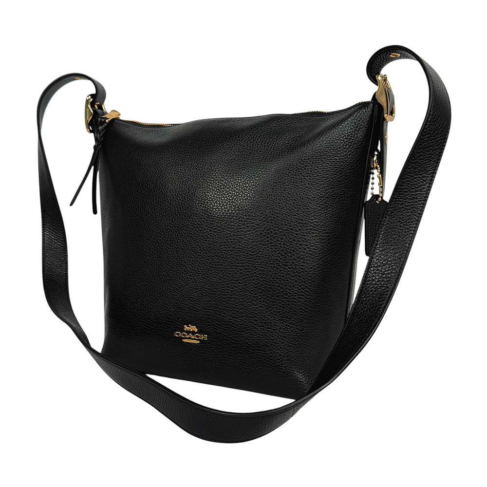 【COACH】Val 金字荔枝皮革斜背水桶包(黑色)C2818 IMBLK