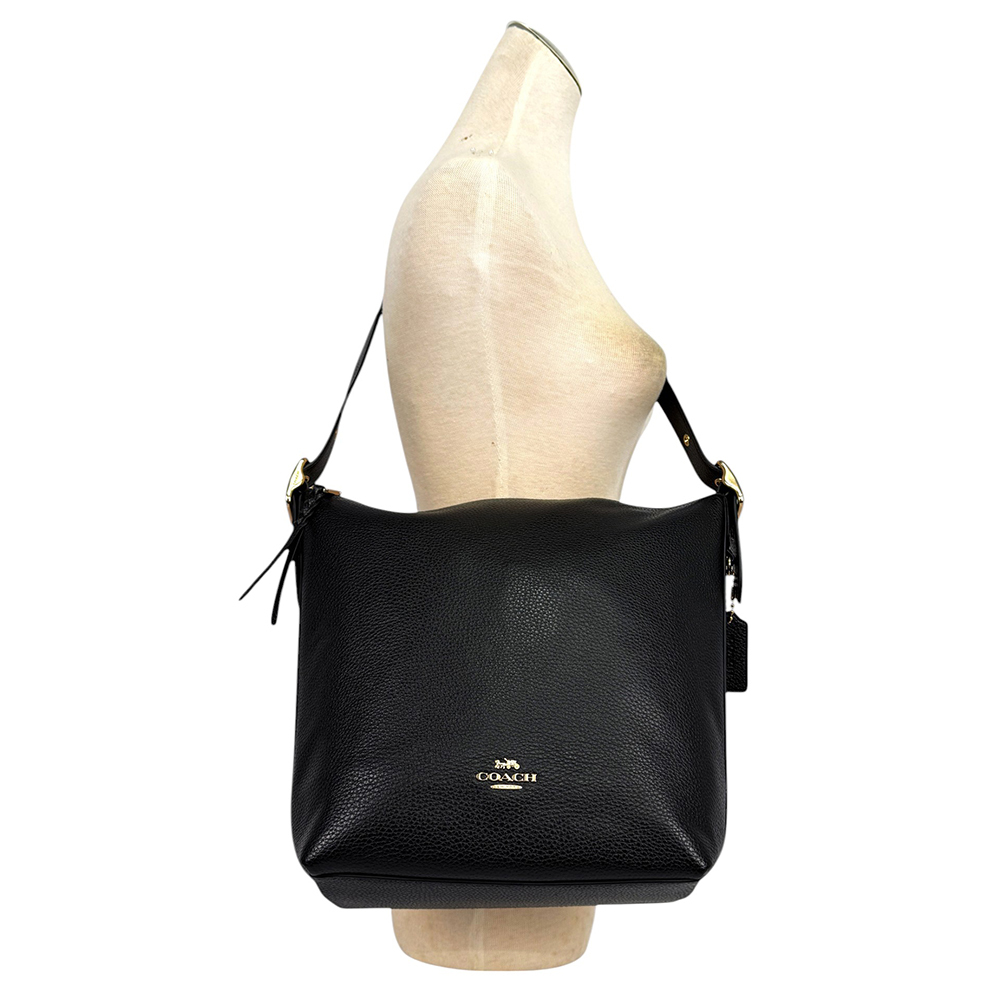 【COACH】Val 金字荔枝皮革斜背水桶包(黑色)C2818 IMBLK