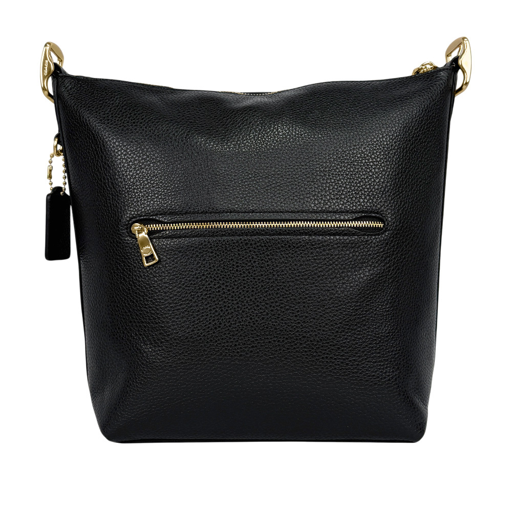 【COACH】Val 金字荔枝皮革斜背水桶包(黑色)C2818 IMBLK