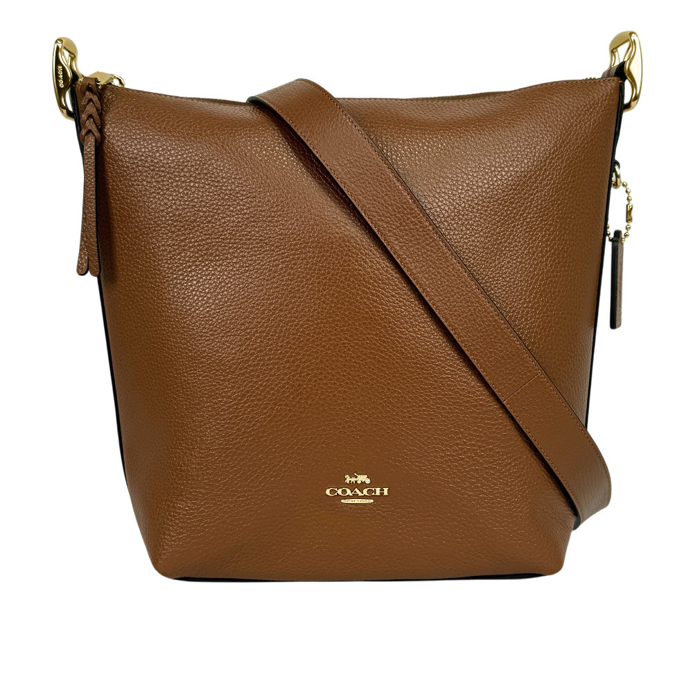 【COACH】Val 金字荔枝皮革斜背水桶包(紅棕木色)