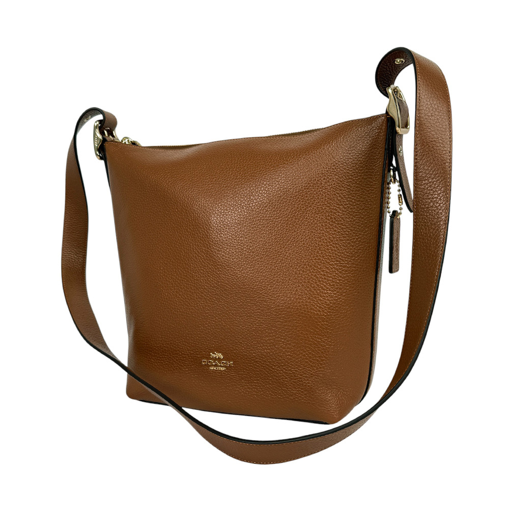 【COACH】Val 金字荔枝皮革斜背水桶包(紅棕木色)C2818 IMR1W