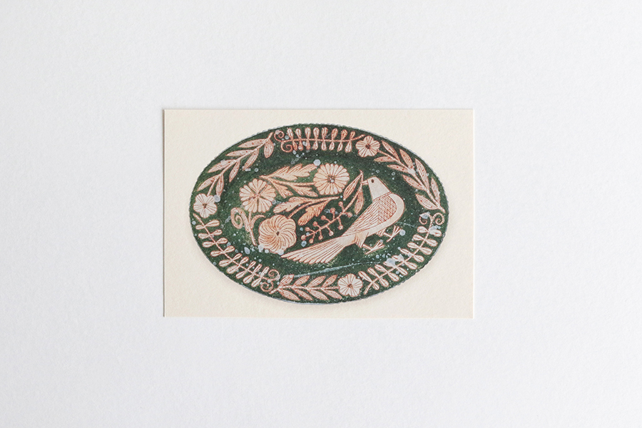 鹿兒島睦週邊-明信片 F / 鳥與花 /綠