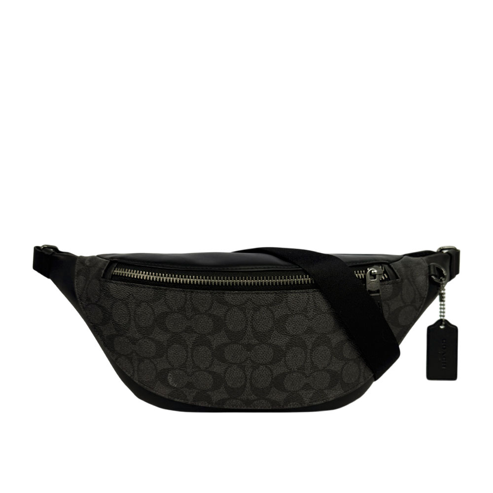 【COACH】Warren CC Logo 塗層帆布及牛皮腰包/胸口包(炭灰色)