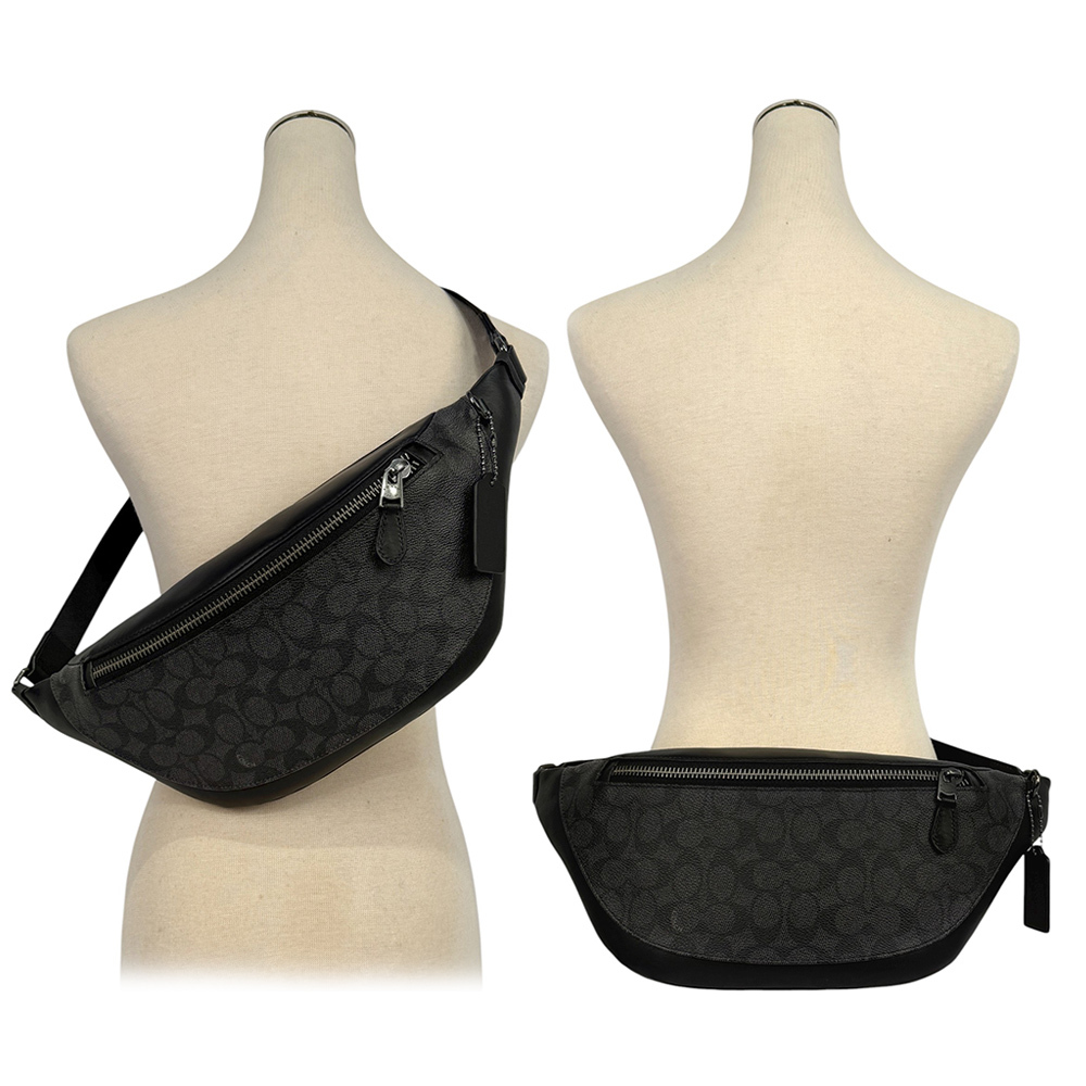 【COACH】Warren CC Logo 塗層帆布及牛皮腰包/胸口包(炭灰色)CV926 QBMI5