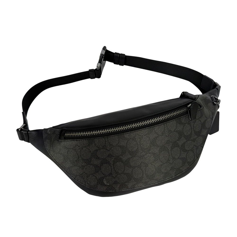 【COACH】Warren CC Logo 塗層帆布及牛皮腰包/胸口包(炭灰色)CV926 QBMI5