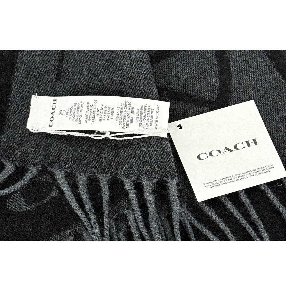 【COACH】馬與馬車圖案羊毛及羊絨長版圍巾(黑色)CU808 BLK