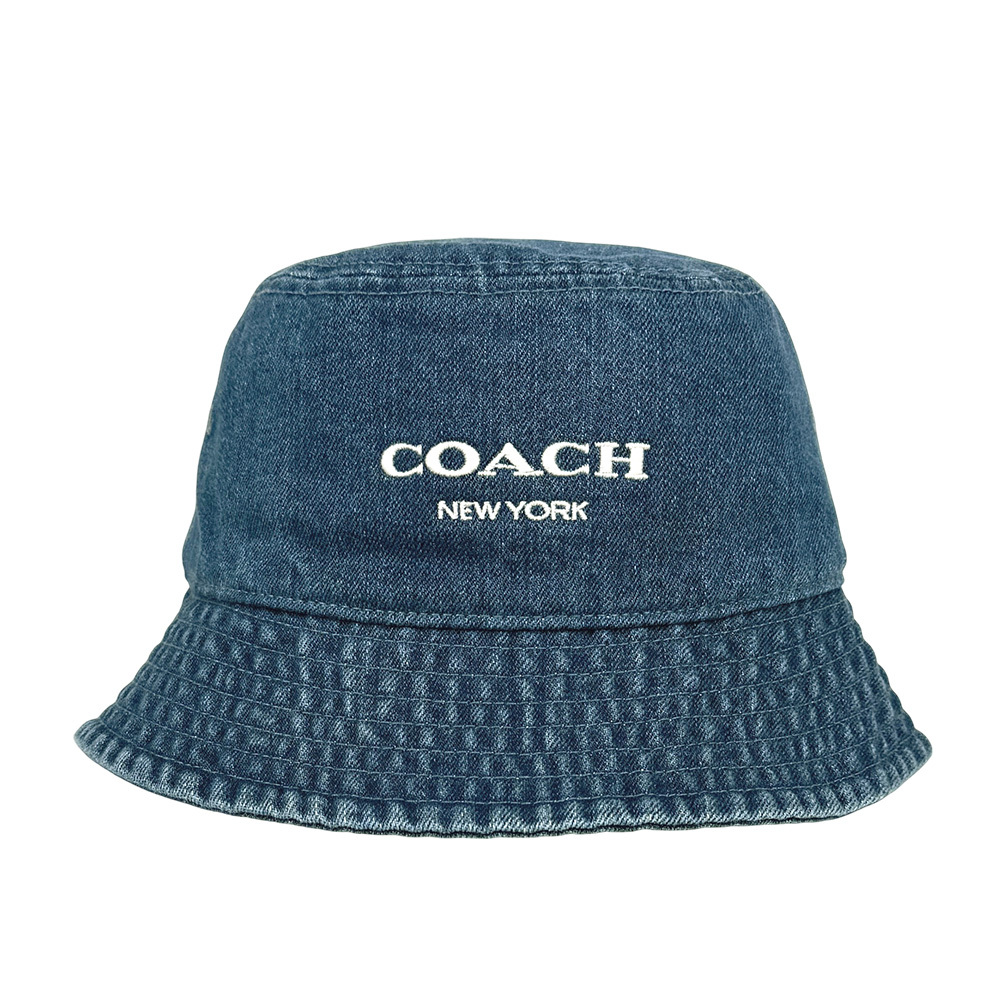 【COACH】白色刺繡棉質牛仔漁夫帽 XS-S / M-L (單寧藍)