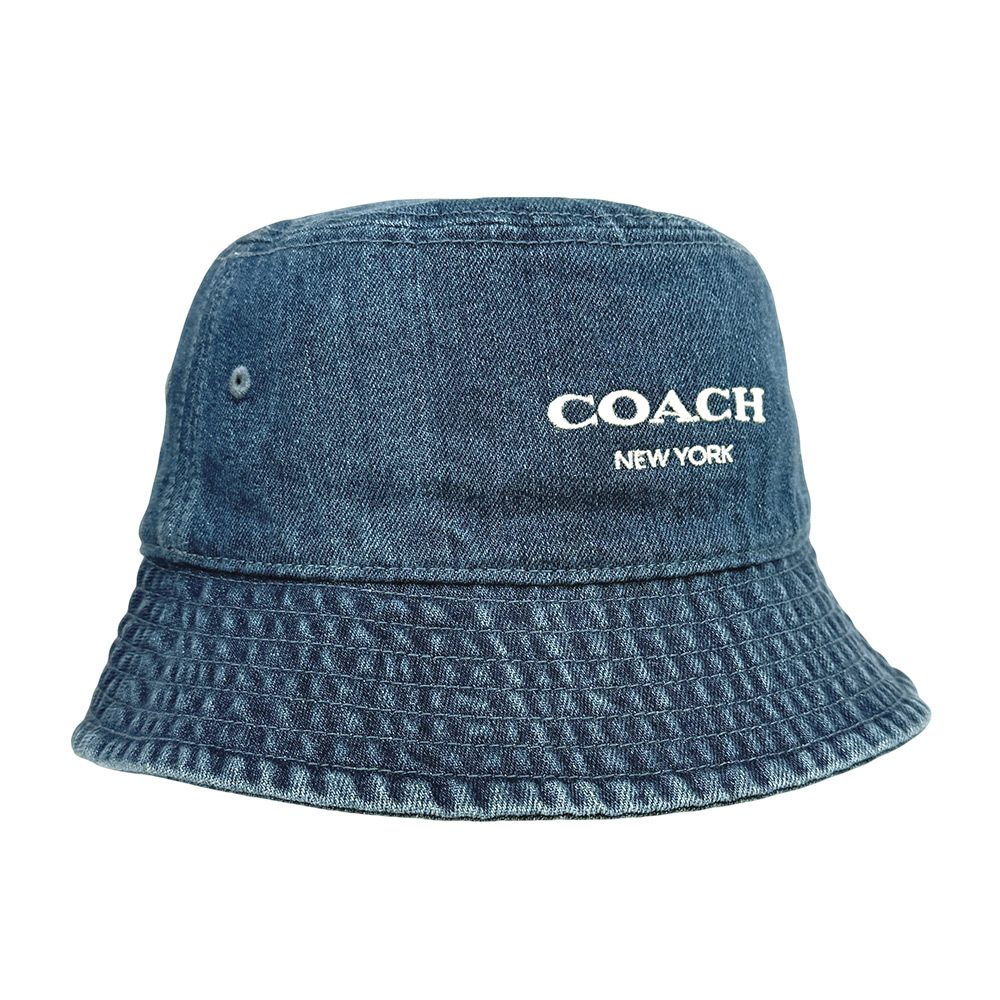 【COACH】白色刺繡棉質牛仔漁夫帽 XS-S / M-L (單寧藍)