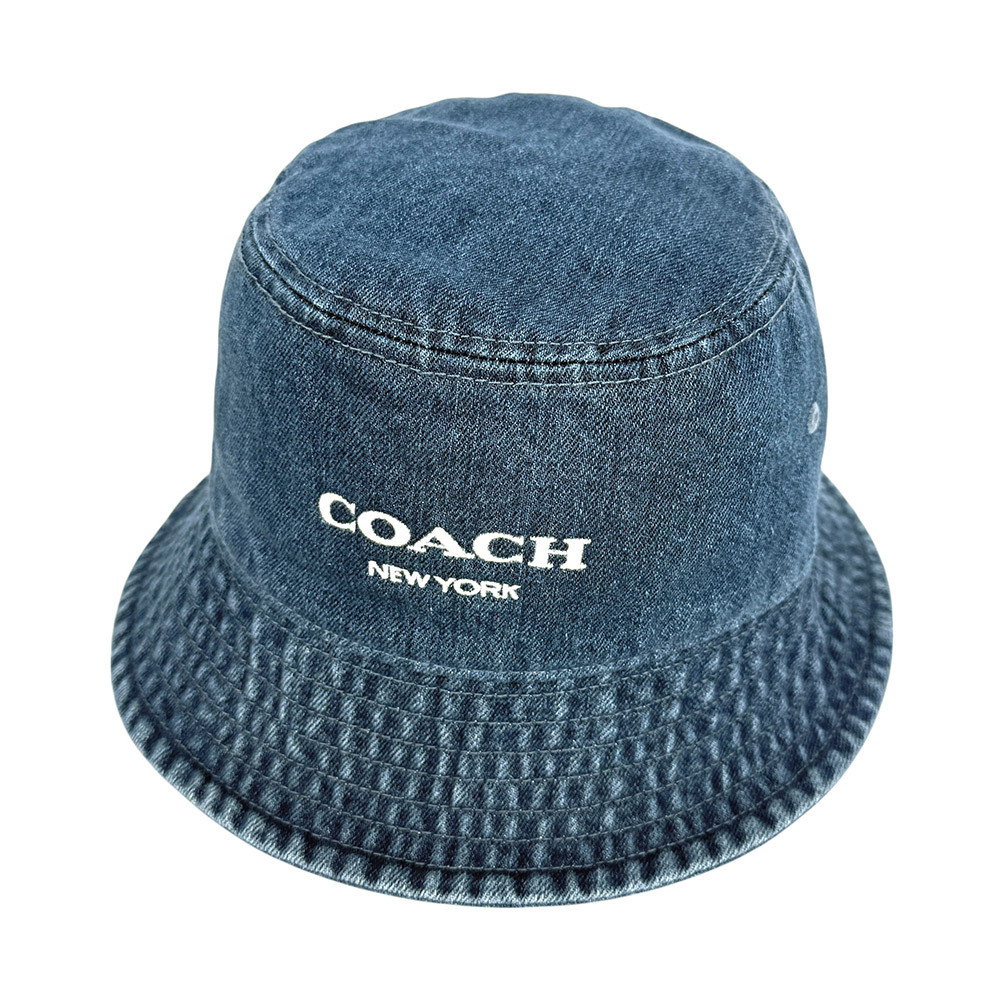 【COACH】白色刺繡棉質牛仔漁夫帽 XS-S  / M-L (單寧藍)CAA63 DEN
