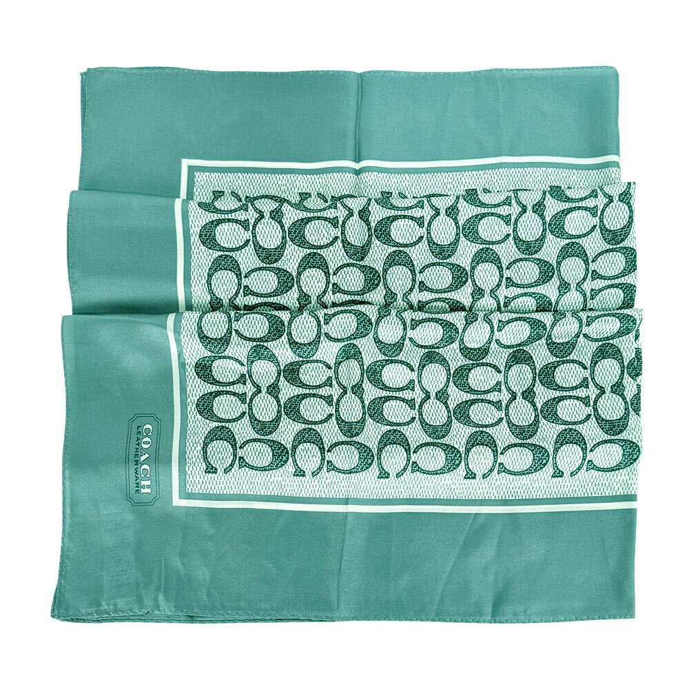 【COACH】Signature 復古經典標誌真絲方巾(海水藍)