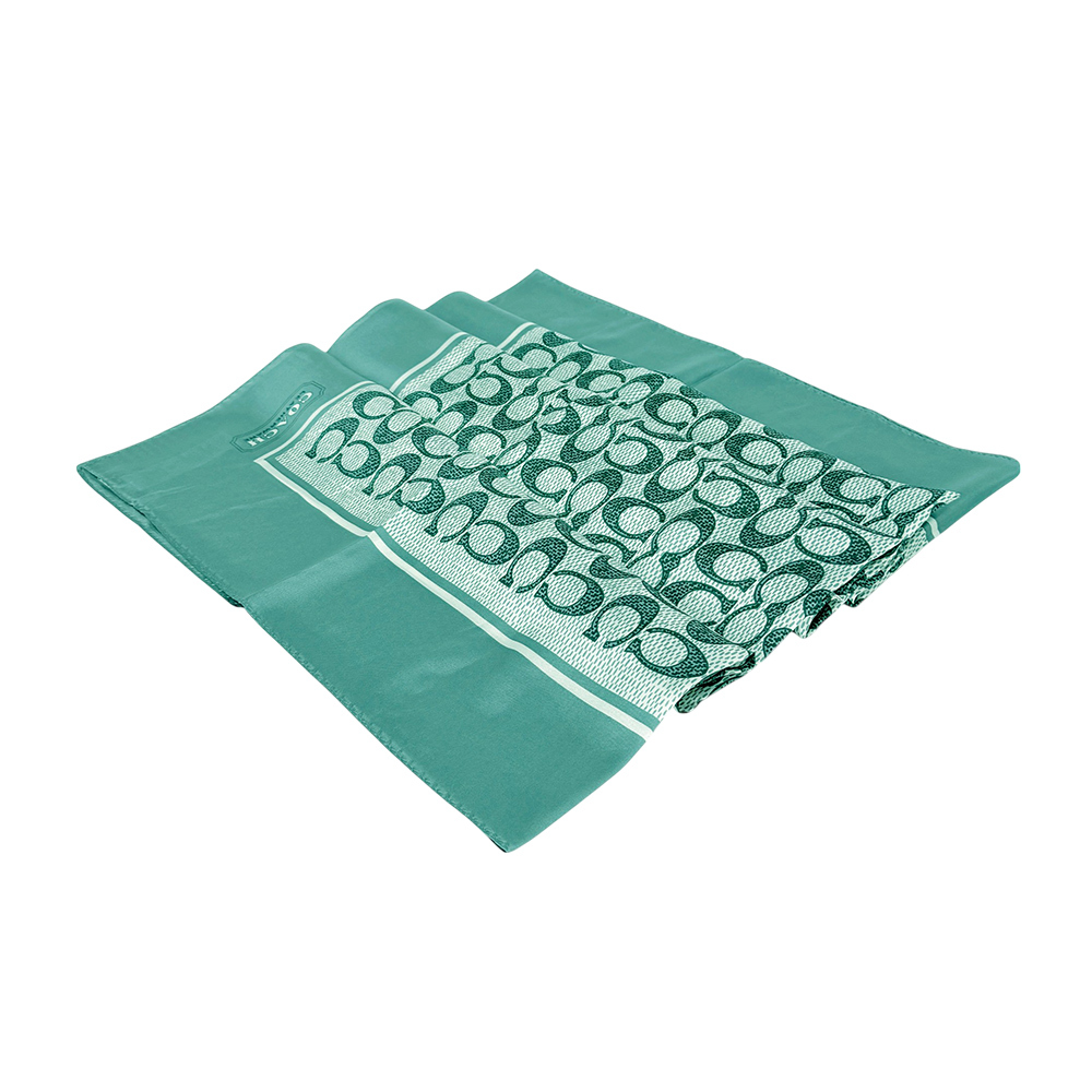 【COACH】Signature 復古經典標誌真絲方巾(海水藍)C2755 AQM