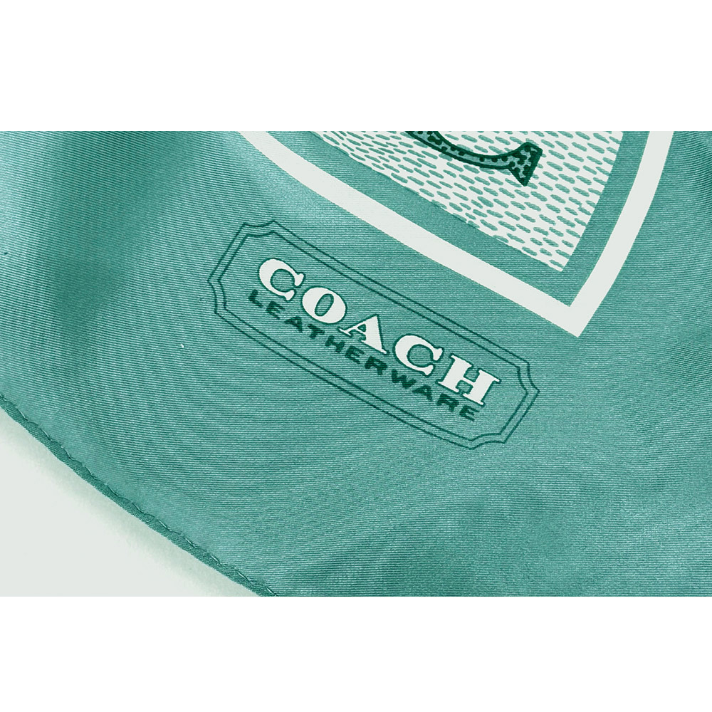【COACH】Signature 復古經典標誌真絲方巾(海水藍)C2755 AQM
