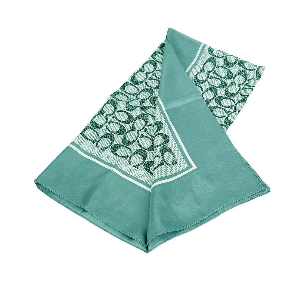 【COACH】Signature 復古經典標誌真絲方巾(海水藍)C2755 AQM