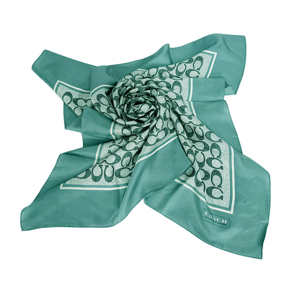 【COACH】Signature 復古經典標誌真絲方巾(海水藍)C2755 AQM