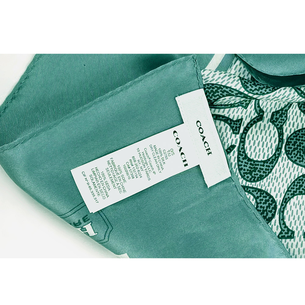 【COACH】Signature 復古經典標誌真絲方巾(海水藍)C2755 AQM