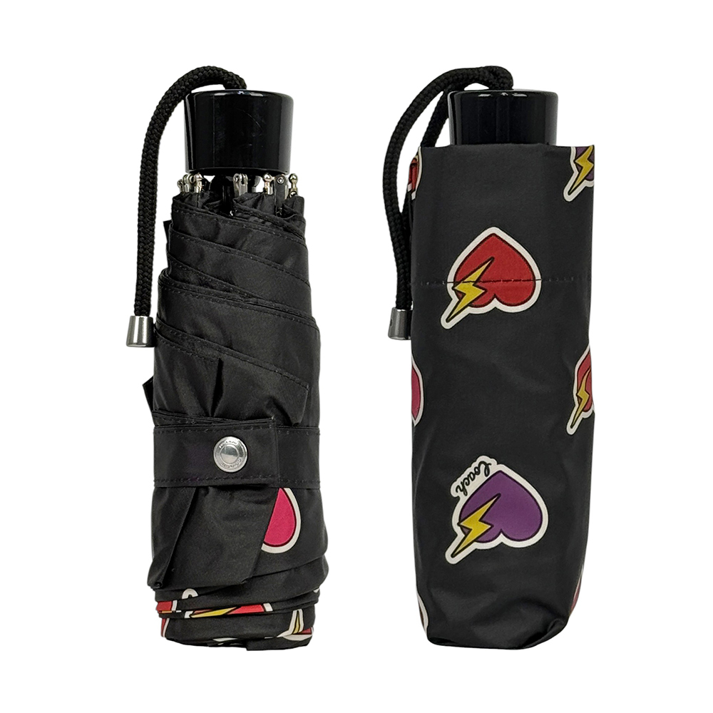 【COACH】閃電愛心圖案尼龍迷你晴雨兩用傘(黑色)CW556 SVA47