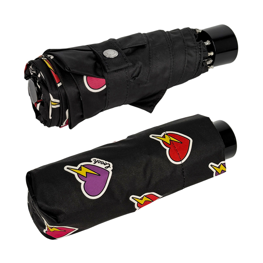 【COACH】閃電愛心圖案尼龍迷你晴雨兩用傘(黑色)CW556 SVA47