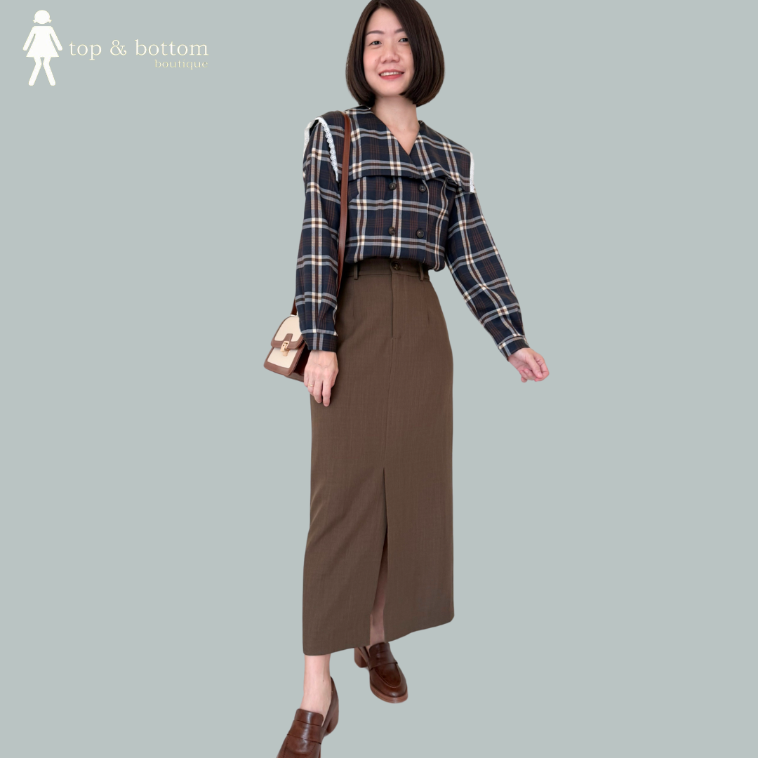 HIGH WAISTED SLIT FRONT LONG PENCIL SKIRT