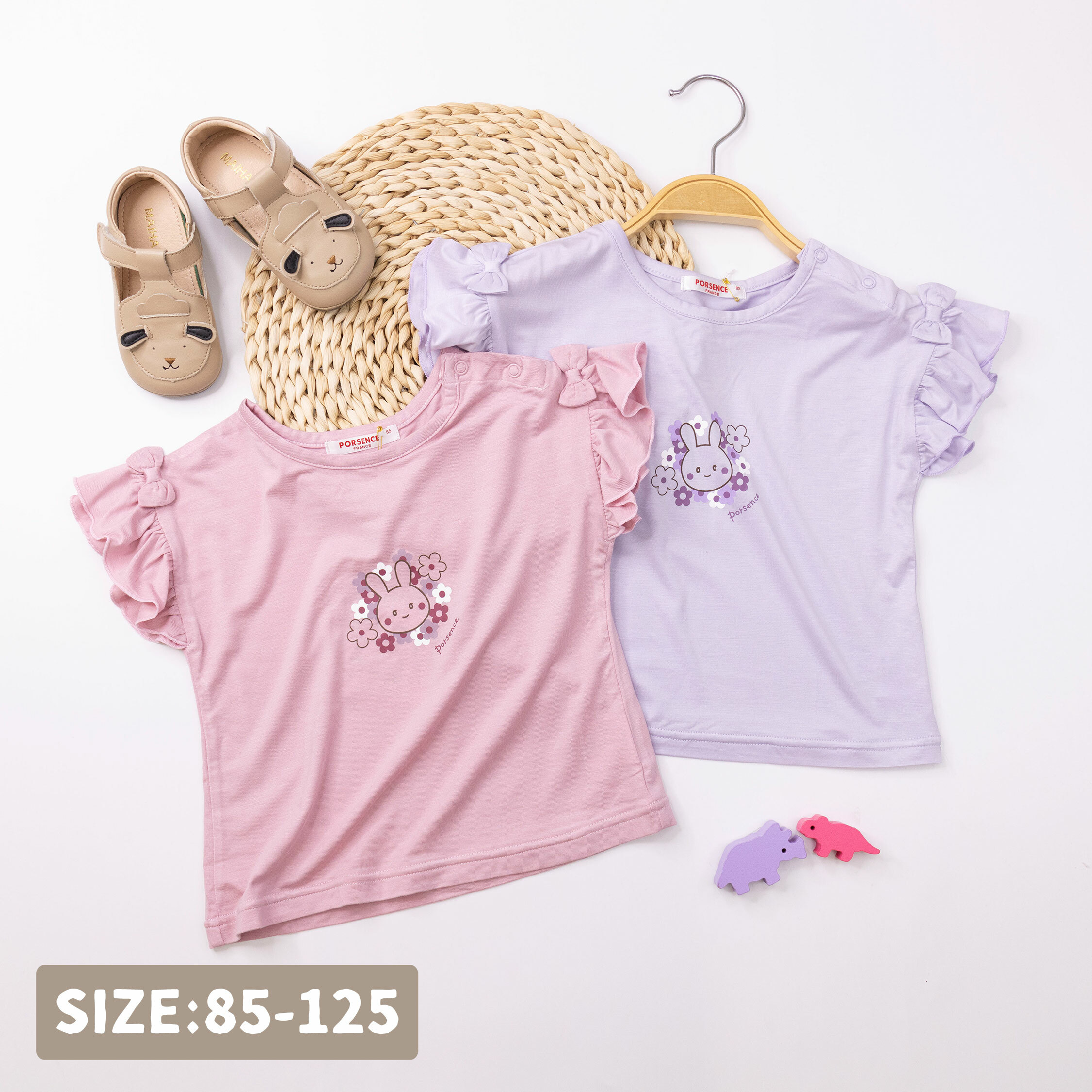 波紳士【22023】花朵兔兔蝴蝶結荷葉袖上衣＊二色