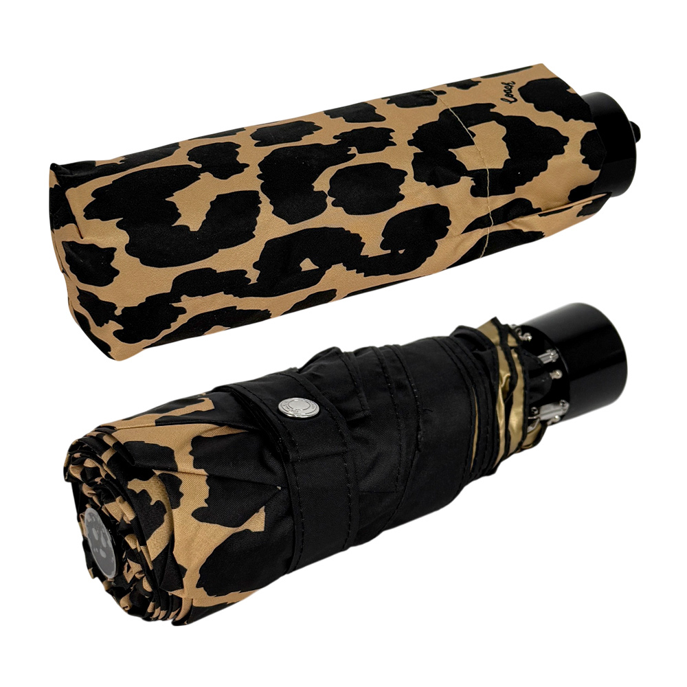 【COACH】豹紋圖案尼龍迷你晴雨兩用傘(黑色)CW558 SVNSM