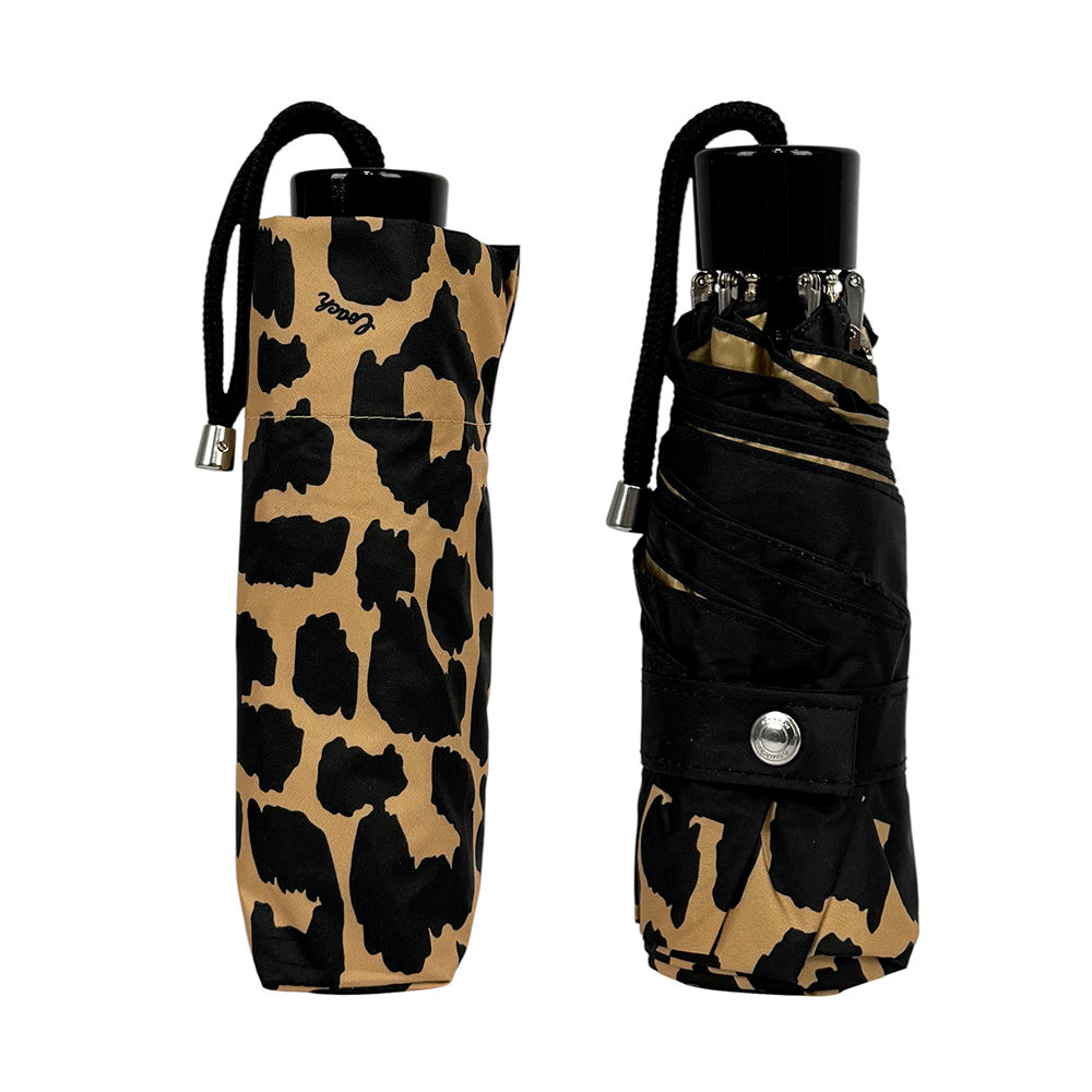 【COACH】豹紋圖案尼龍迷你晴雨兩用傘(黑色)CW558 SVNSM