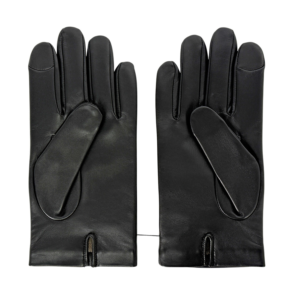 【COACH】男款壓印Logo 皮革智能手套 M / L (黑色)