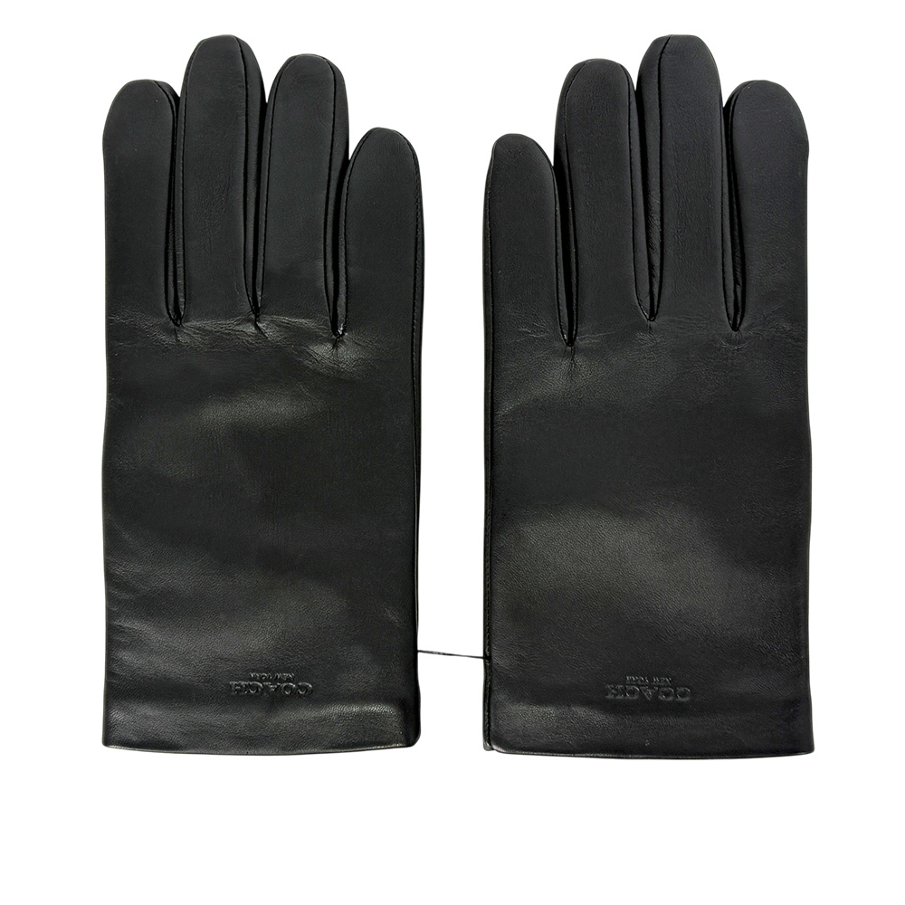 【COACH】男款壓印Logo 皮革智能手套 M / L (黑色)CV863 BLK