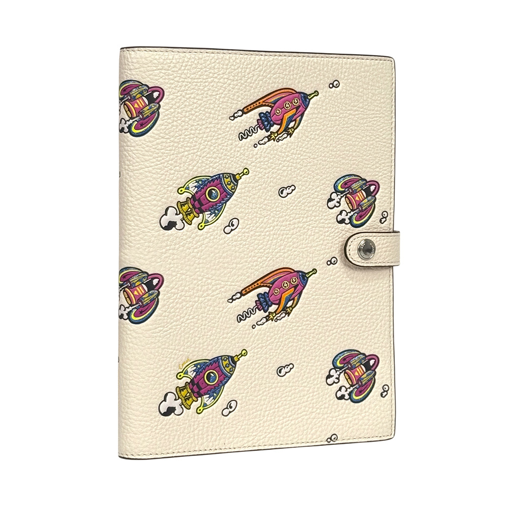 【COACH】火箭圖案荔枝皮革筆記本/記事本(白色)CW546 SVCAH