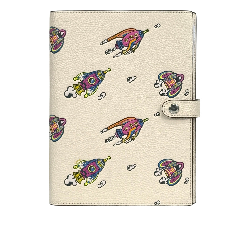 【COACH】火箭圖案荔枝皮革筆記本/記事本(白色)CW546 SVCAH