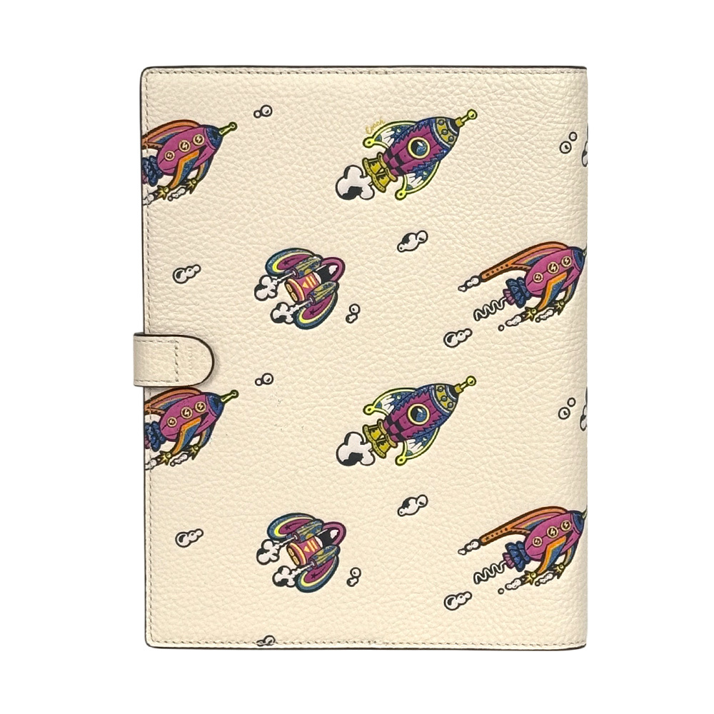 【COACH】火箭圖案荔枝皮革筆記本/記事本(白色)CW546 SVCAH