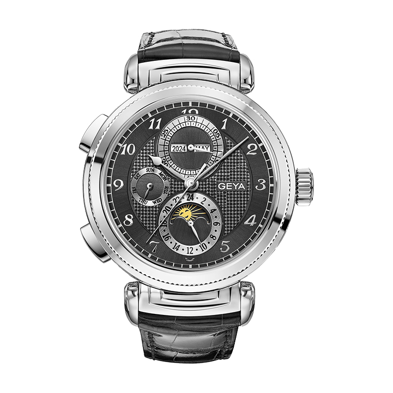 【GEYA格雅】G78173GWB/G78173GWK 三眼 夜光錶蓋 日月星辰 動力儲存 機械 手錶