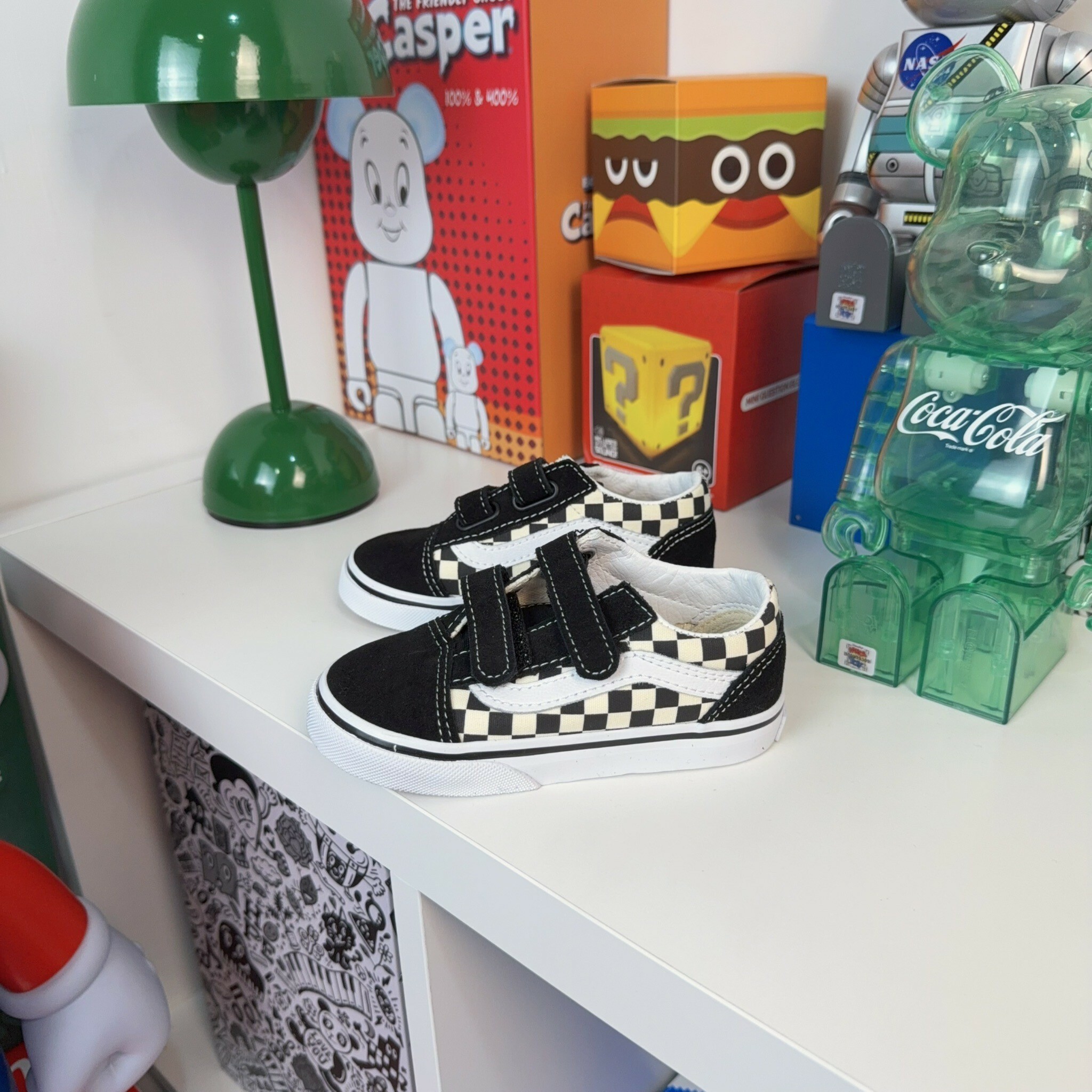 Vans Old Skool V 黑色 棋盤格 魔鬼氈 好穿脫 小童 童鞋 VN0A38JNPOS