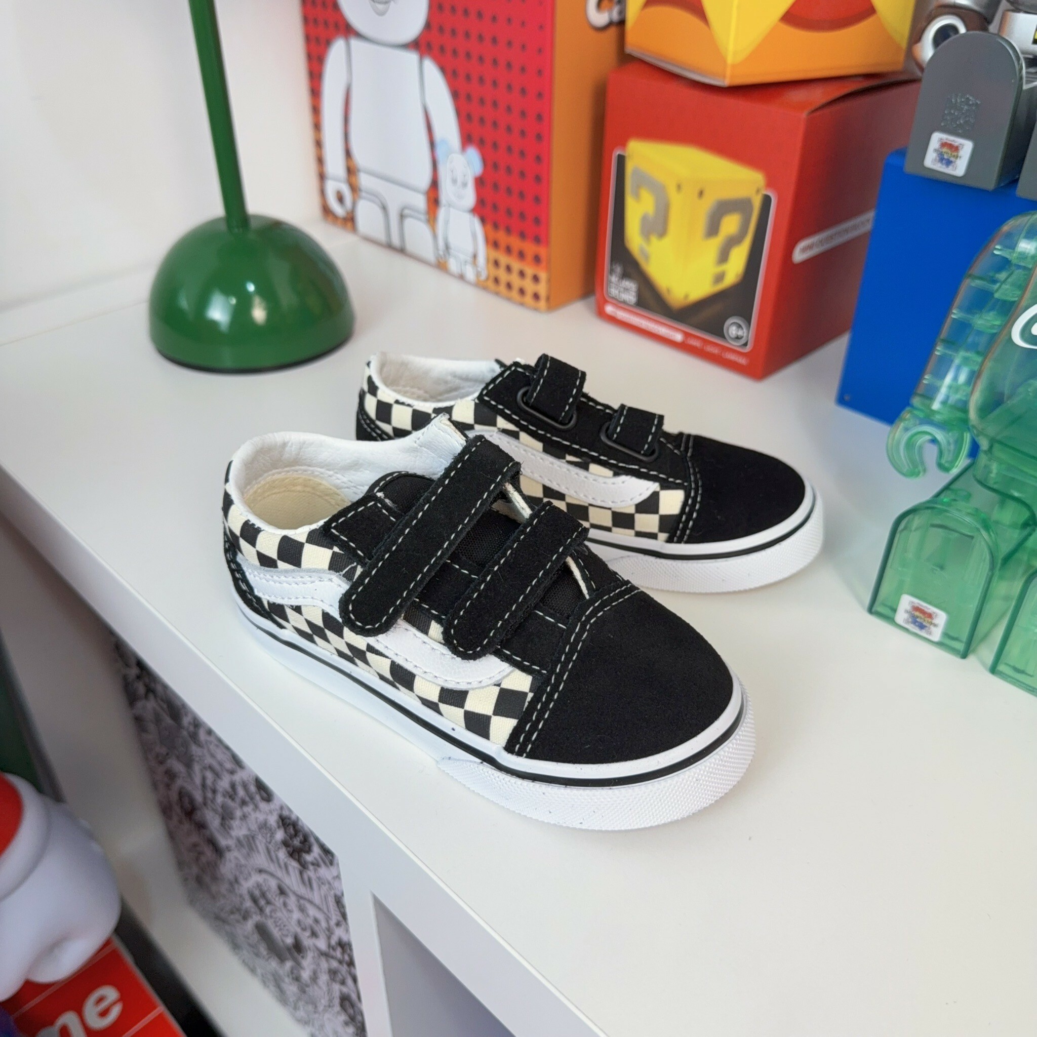 Vans Old Skool V 黑色 棋盤格 魔鬼氈 好穿脫 小童 童鞋 VN0A38JNPOS