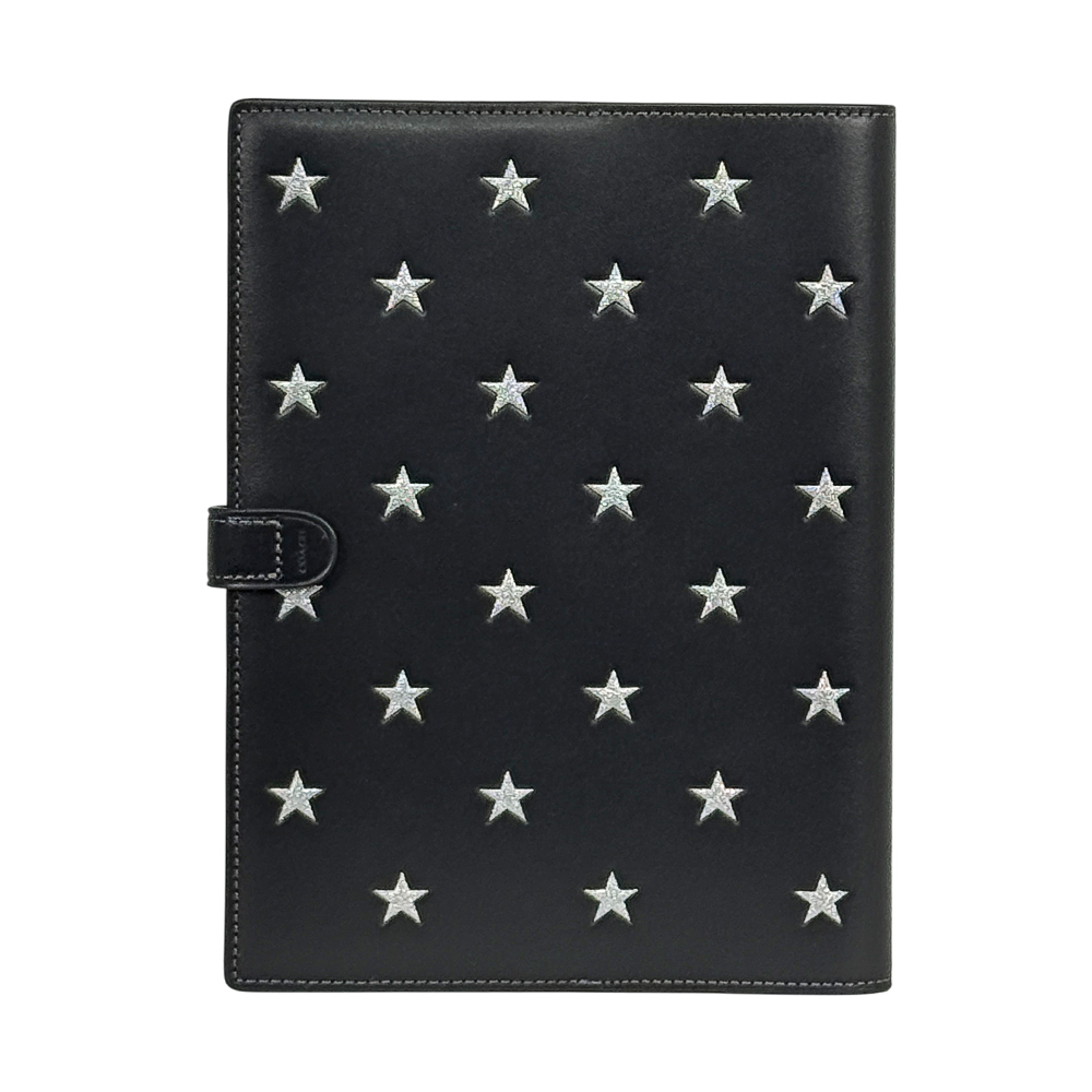 【COACH】銀色星星圖案小牛皮筆記本/記事本(黑色)CW545 SVA47