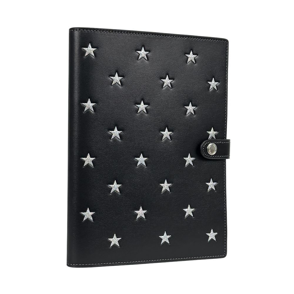 【COACH】銀色星星圖案小牛皮筆記本/記事本(黑色)CW545 SVA47