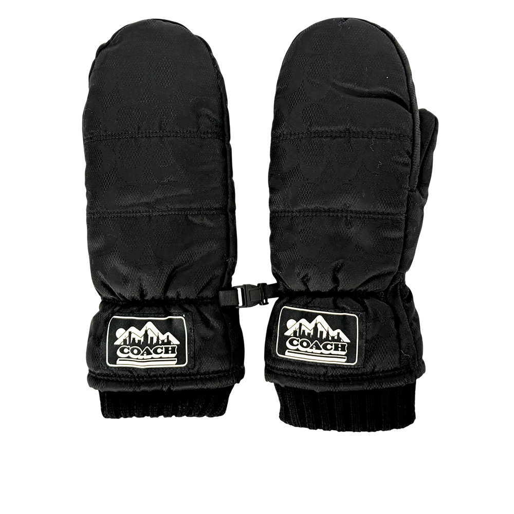 【COACH】Signature Puffer 尼龍澎澎手套 S-M (黑色)