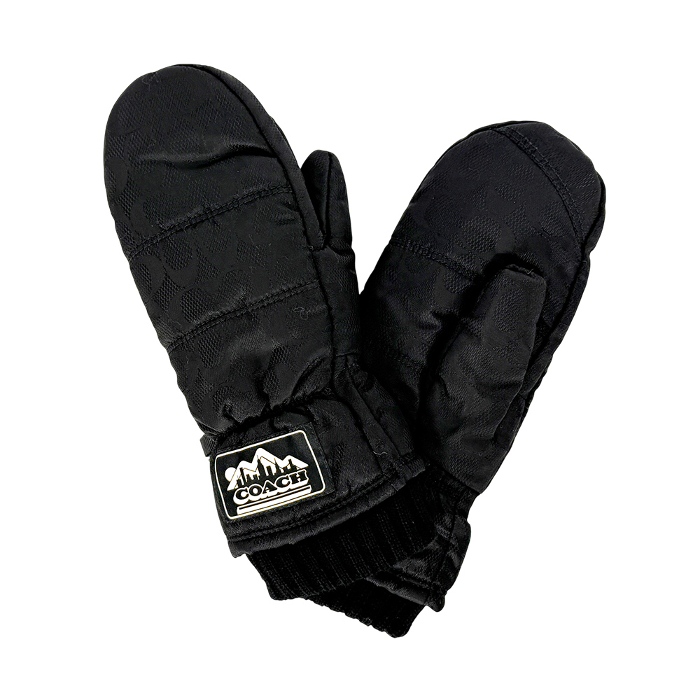 【COACH】Signature Puffer 尼龍澎澎手套 S/M(黑色)CW762 BLK