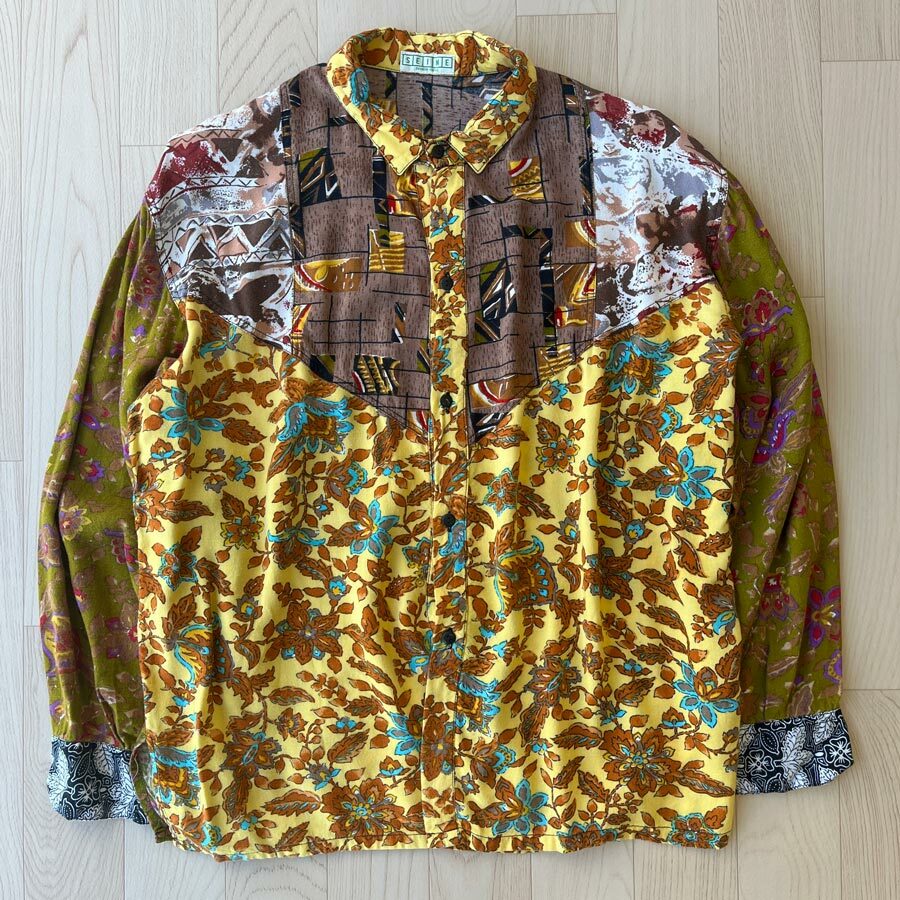 SEINE啡黃色葉紋長袖恤衫