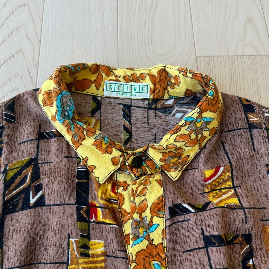 SEINE啡黃色葉紋長袖恤衫
