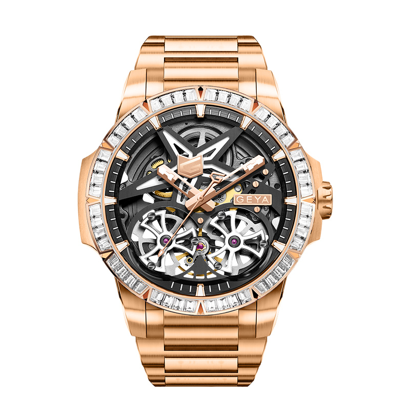 【GEYA 格雅】賽車系列 G78176G 鏤空 夜光 不鏽鋼 機械 手錶