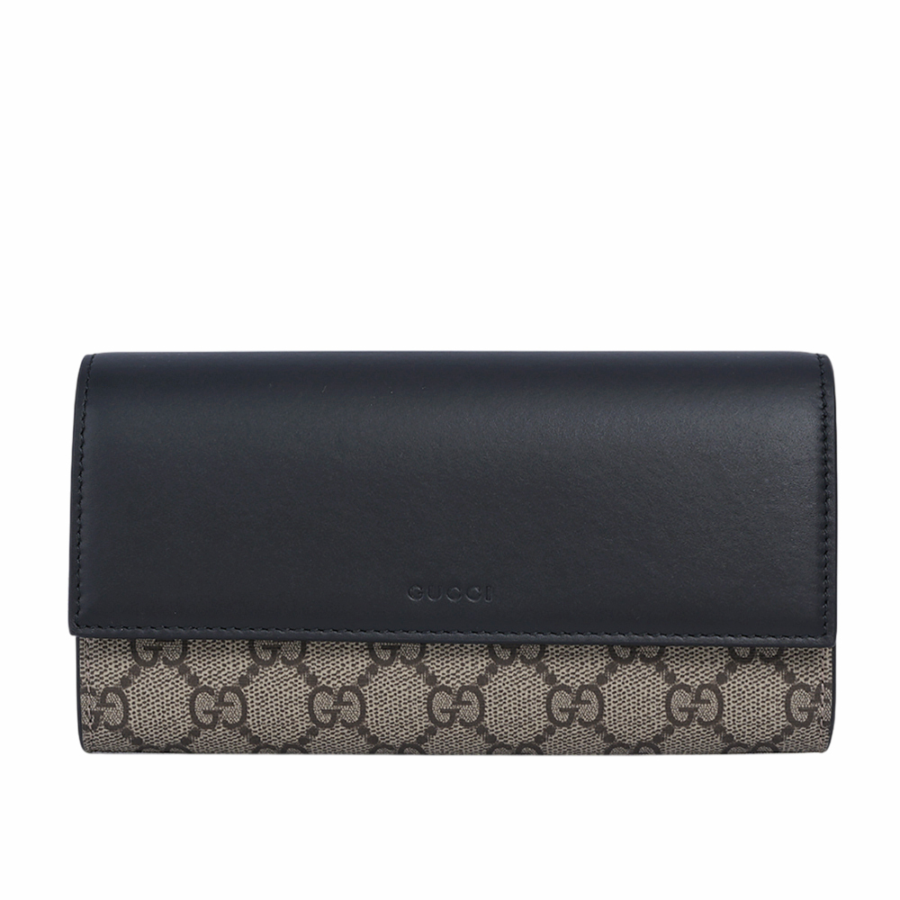 【GUCCI】GG Supreme 塗層帆布及皮革二折翻蓋長夾