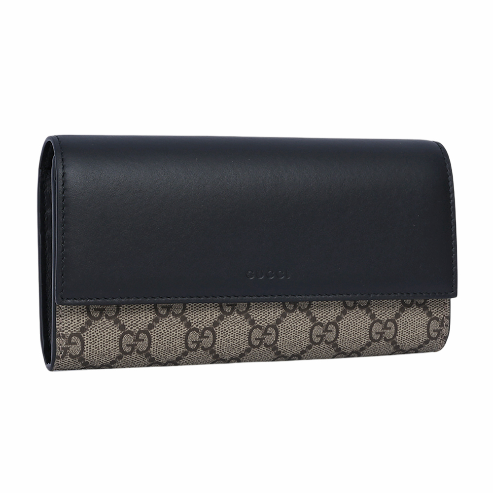 【GUCCI】GG Supreme 塗層帆布及皮革二折翻蓋長夾