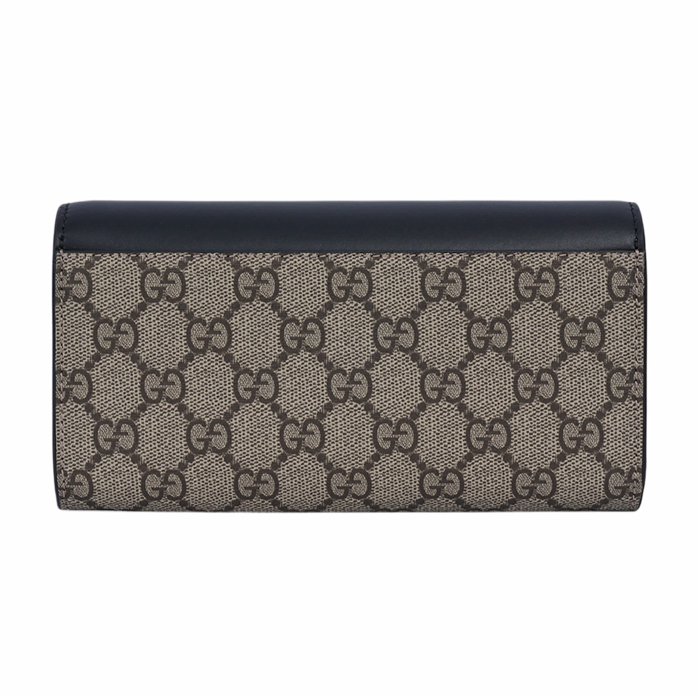 【GUCCI】GG Supreme 塗層帆布及皮革二折翻蓋長夾(米色/黑色)779785 KHNKG 9769