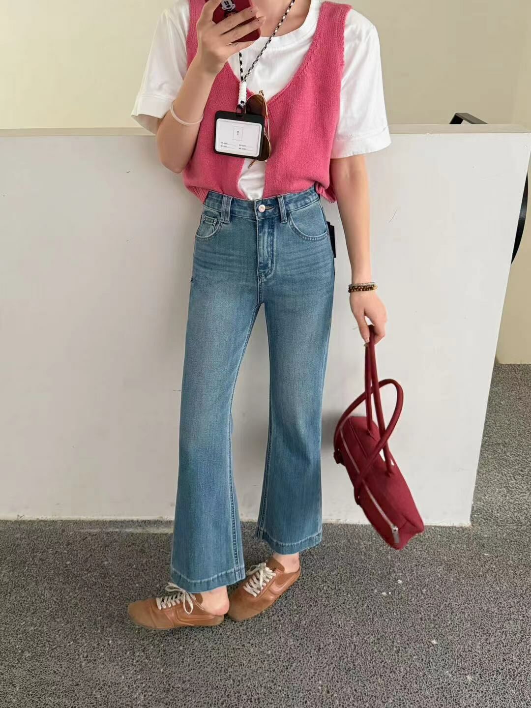 超彈九分微喇叭牛仔褲