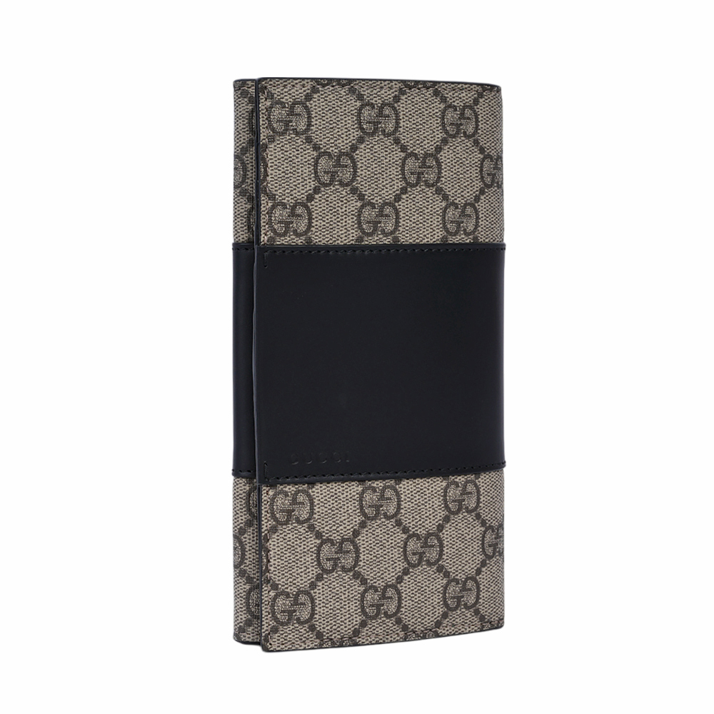 【GUCCI】GG Supreme 塗層帆布及皮革二折長夾(米色/黑色)779878 KGDHN 9769