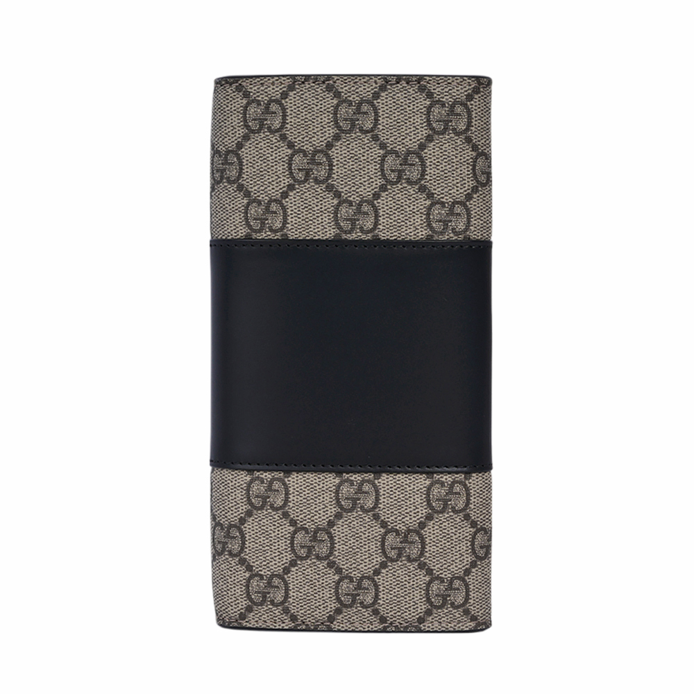 【GUCCI】GG Supreme 塗層帆布及皮革二折長夾(米色/黑色)779878 KGDHN 9769