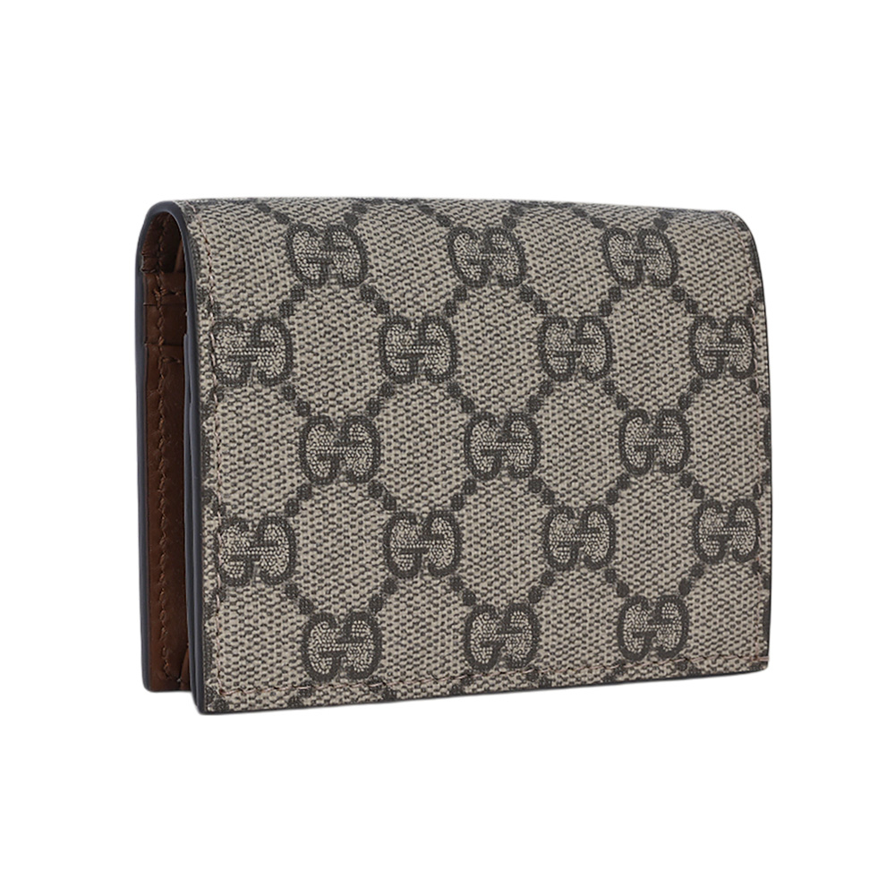 【GUCCI】GG Supreme 塗層帆布二折卡片小短夾(米色/烏木色)779810 KHNKG 8534