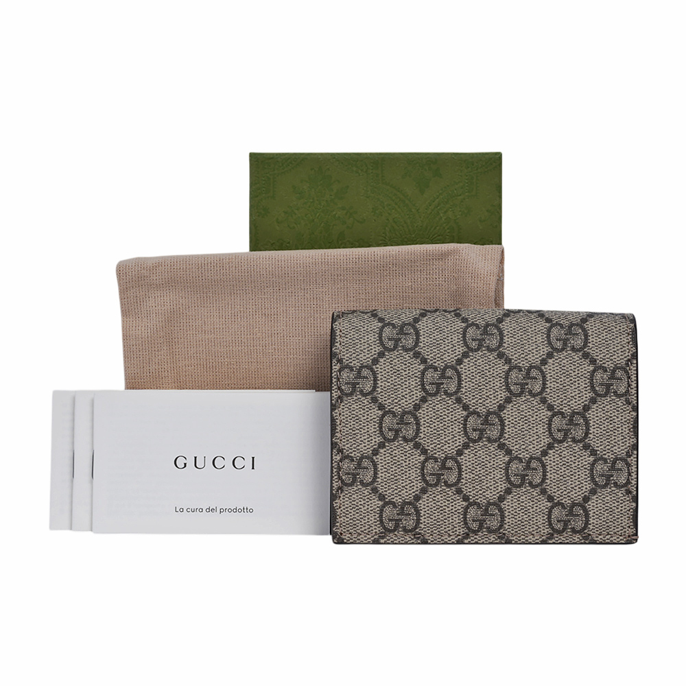 【GUCCI】GG Supreme 塗層帆布二折卡片小短夾(米色/烏木色)779810 KHNKG 8534