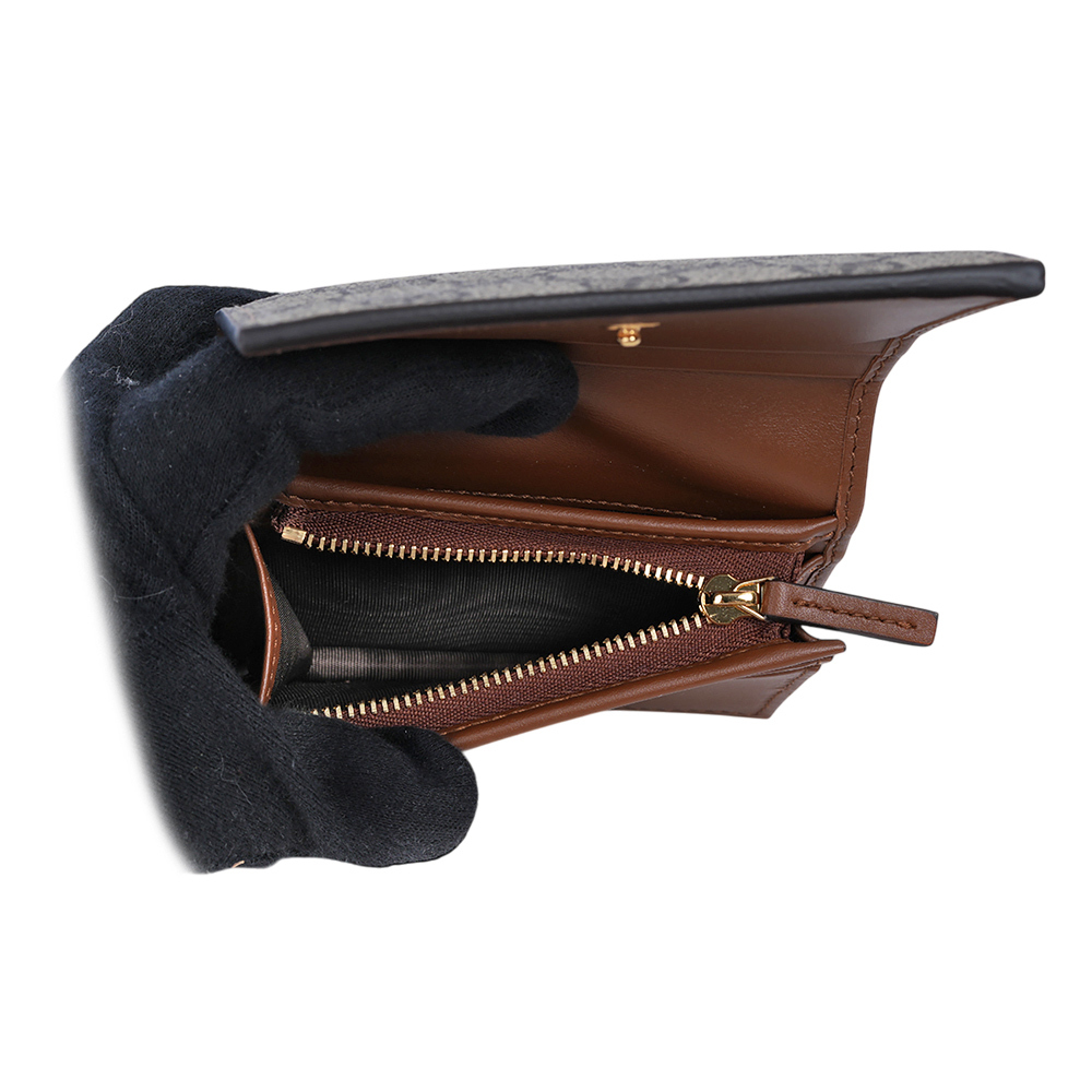 【GUCCI】GG Supreme 塗層帆布二折卡片小短夾(米色/烏木色)779810 KHNKG 8534